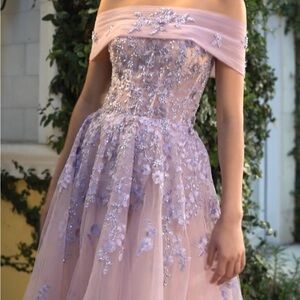 Pastel Floral A-line Gown with removable Bardot Neckline to Sweetheart Neckline